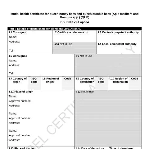 Document preview: Official Health Certification Standards for Queen Bee Exports — Government & admin