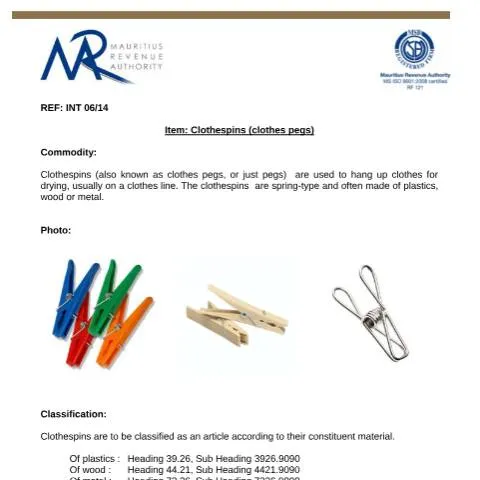 Document preview: Essential Guide to Cloth Pegs Classification for Stakeholders — Government & admin (ClothPegs)