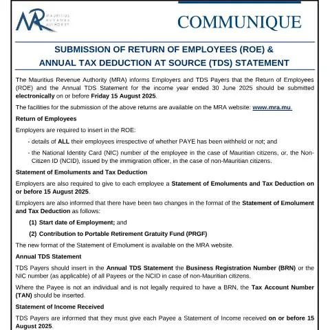 Document preview: Important ROE & TDS Submission Deadline Approaching — Taxes (Communique060825)