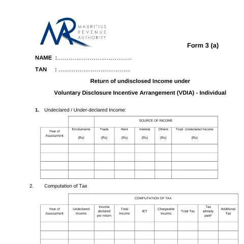 Document preview: Understanding Form 3a for Tax Compliance in Mauritius — Government & admin (CERFA n°Form3aAmnesty2013)