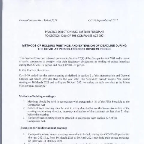 Document preview: Navigating Company Meetings Under GN 1366 of 2021 — Government & admin (Companies-GN-1366-of-2021)