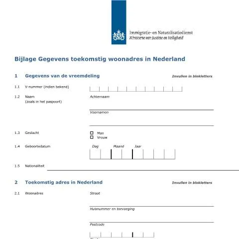 Documentvoorvertoning: Belang van de Bijlage Gegevens toekomstig woonadres in Nederland — Immigratie & visa (CERFA n°7143)