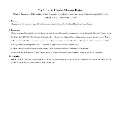 Document preview: Understanding the Accelerated Capital Allowance Regime in Jamaica — Taxes (CERFA n°Accelerated+Capital+Allowance++Brochure+Final)