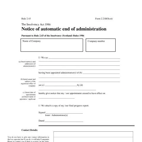 Document preview: Understanding Form 2.21B: Automatic End of Administration in Scotland — Government & admin