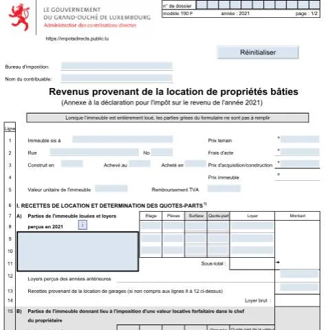 Aperçu du document Comprendre l'annexe 190 F pour les revenus locatifs — Impôts & fiscalité (CERFA n°190 F)