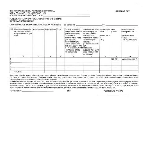 Document preview: Uputstvo za prijavu komunalne takse za zabavne igre — Porezi i fiskalnost (CERFA n°PKT-USK)