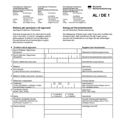 Dokumentvorschau: Antrag auf Versichertenrente – Deutsche Rentenversicherung (albanisch) — Rente & Pension (E8900)