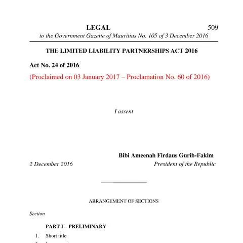 Document preview: Understanding the Mauritius Limited Liability Partnerships Act 2016 — Business (CERFA n°The_Limited_Liability_Partnerships_Act_201601-09-2025)