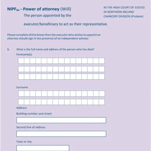 Document preview: Understanding the NIPF6a Power of Attorney Form in Northern Ireland — Legal & justice (NIPF6a)