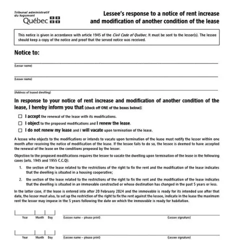Document preview: Understanding the Tenant Response Form for Rent and Lease Changes — Housing (TAL-810A-E)