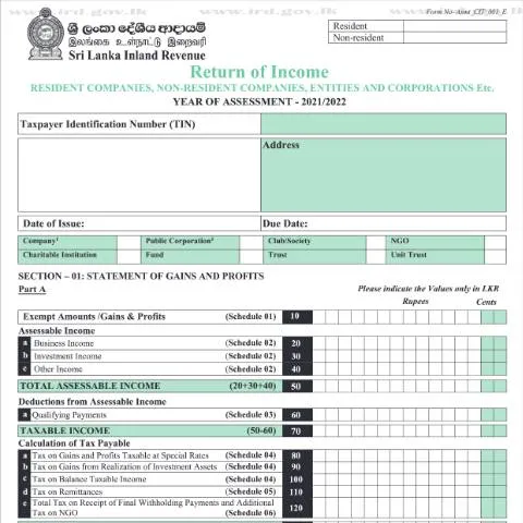 Document preview: Understanding the Return of Income - Asmt_CIT_001_E in Sri Lanka — Taxes (CERFA n°Asmt_CIT_001_2021)