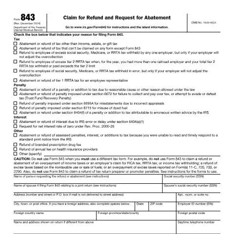 Document preview: Essential Guide to IRS Form 843 for Taxpayers — Taxes (CERFA n°843)