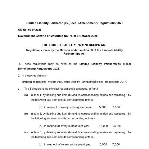 Document preview: Overview of the Limited Liability Partnerships (Fees) (Amendment) — Government & admin (no-92-limited-liability-partnerships-fees-amendment-regulations-2025)