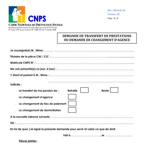 Aperçu du document Guide sur la Demande de Changement d’Agence à la CNPS — Démarches administratives