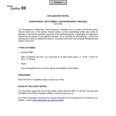 Document preview: Understanding the SJ-842A Form in Quebec Small Claims Court — Legal & justice (SJ-842A)