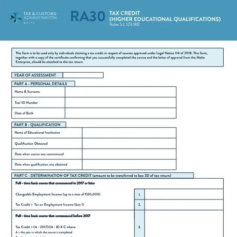 Document preview: Navigating the RA30 Tax Credit Process for Higher Education — Taxes (CERFA n°ra30---tax-credit-(higher-education-qualification))