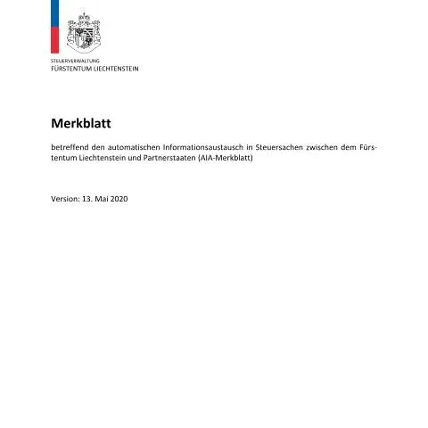 Dokumentvorschau: Wichtige Informationen zum AIA-Merkblatt vom 13.05.2020 — Behörden & Verwaltung (CERFA n°int_mb_aia_merkblatt)