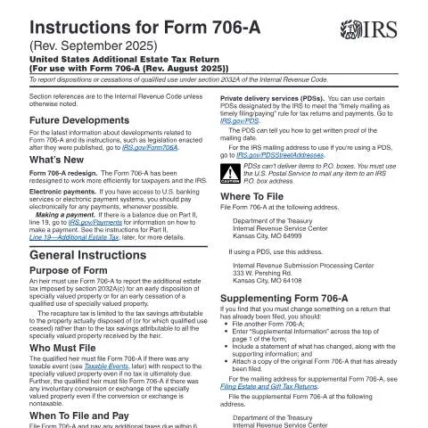 Document preview: Understanding IRS Instructions 706-A for Estate Taxes — Taxes (CERFA n°INST-706A)