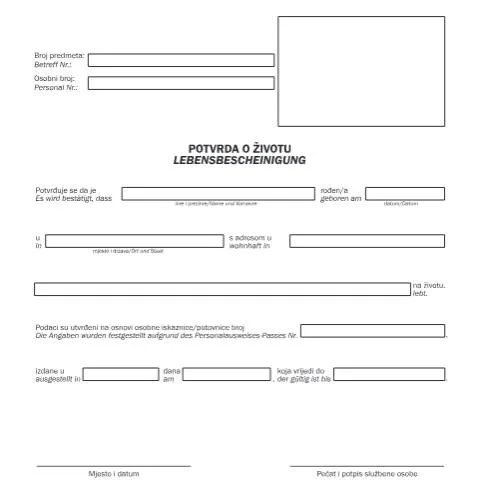 Document preview: Tiskanica br 4 2 2: Potvrda o životu za korisnike mirovina — Mirovina i penzija (CERFA n°Tiskanica_br_4_2_2)