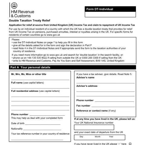 Document preview: How to Claim Double Taxation Relief Using Form DT-Individual — Taxes