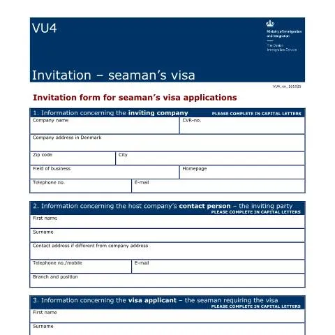 Document preview: Forstå VU4 formularen til sømandsvisum i Danmark — Immigration & visa (CERFA n°VU4)