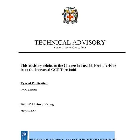 Document preview: Understanding the Change in GCT Filing Period in Jamaica — Taxes (CERFA n°2005.iroc.gct+-+change+in+gct+filing+period)
