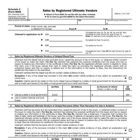 Document preview: Understanding IRS Form 8849 Schedule 2 for Refund Claims — Taxes (CERFA n°8849S2)
