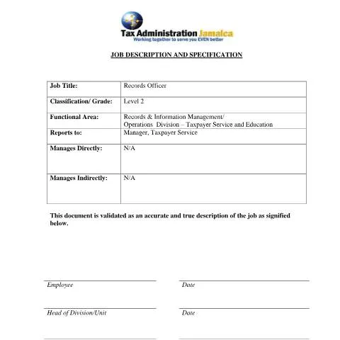 Document preview: Understanding the Records Officer Level 2 Role in Jamaica — Government & admin (CERFA n°Records+Officer)