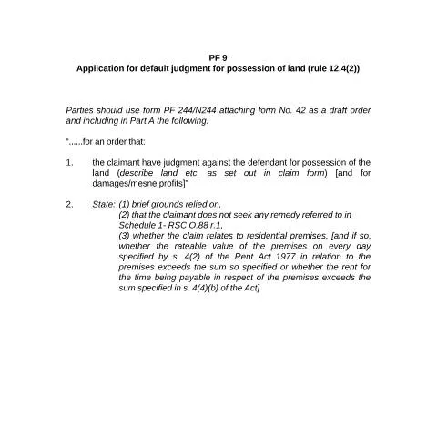 Document preview: Navigating Form PF9 for Land Possession Claims — Legal & justice