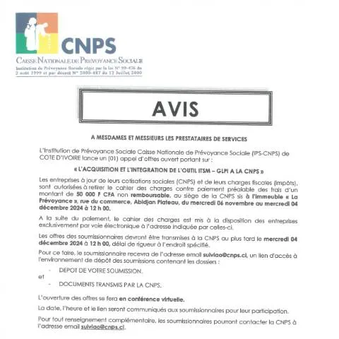 Aperçu du document Intégration de l'outil ITSM GLPI à la CNPS : Appel d'Offres — Démarches administratives