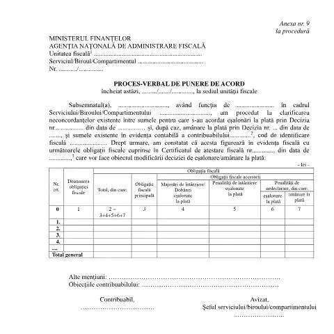 Document preview: Importanța Procesului-verbal de punere de acord în fiscalitate — Formalități administrative (CERFA n°A9_OPANAF_1767_2021)