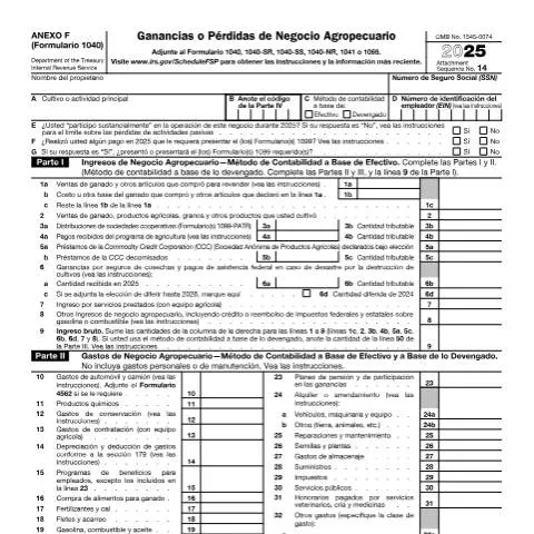 Document preview: Mastering IRS Form 1040SFS for Agricultural Reporting — Taxes (CERFA n°1040SFS)