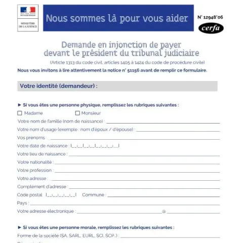 Aperçu du document Procédure d'injonction de payer devant le tribunal judiciaire — Juridique & justice (Cerfa 12948*06)