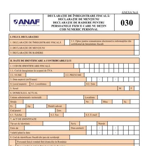 Document preview: Importanța Declarației D_030_OPANAF_15_2026 pentru Fără CNP — Impozite & fiscalitate (CERFA n°D_030_OPANAF_15_2026)