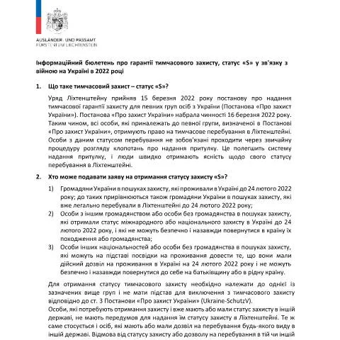 Dokumentvorschau: Wichtige Informationen zum Schutzstatus S für Ukrainer — Behörden & Verwaltung (CERFA n°20260327_infoblatt-status-s-fuer-homepage-ukr)