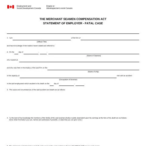 Document preview: Merchant Seaman Compensation Act - Employer Statement for Fatal Cases — Work & employment (CERFA n°LAB1086)
