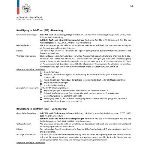Dokumentvorschau: Erwerbstätigkeit ohne Wohnsitznahme in Liechtenstein — Behörden & Verwaltung (CERFA n°checkliste-bib)