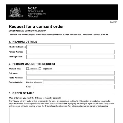 Document preview: Understanding the NCAT Request for a Consent Order Process — Legal & justice