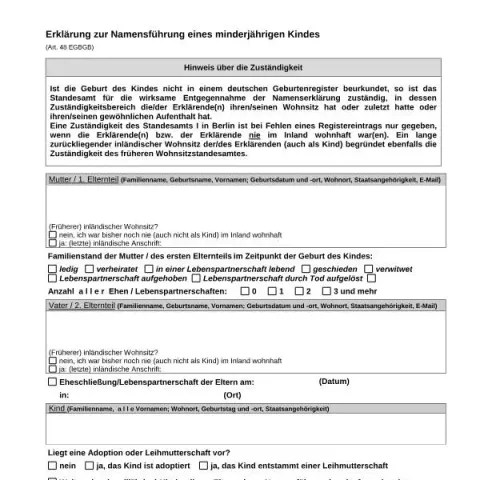 Dokumentvorschau: Namensführung minderjähriger Kinder in Deutschland — Personenstand & Ausweis (namenserklaerung_kind)