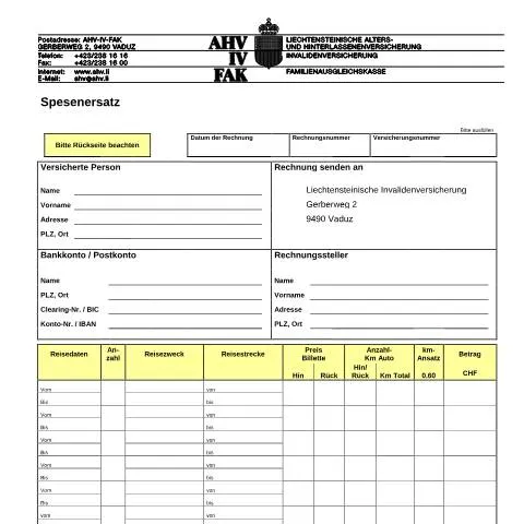 Dokumentvorschau: Leitfaden zur Nutzung des Spesenersatzformulars AHV-IV-FAK-FORM-3-04 — Rente & Pension (CERFA n°AHV-IV-FAK-FORM-3-04--Spesenersatz)