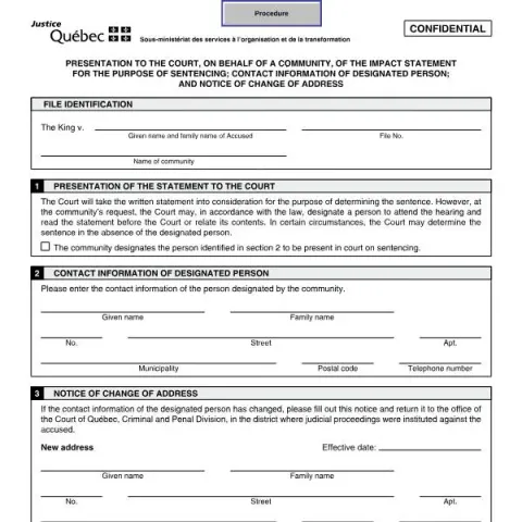 Document preview: Understanding the Community Impact Statement Court Form in Canada — Legal & justice (SJ-1121A)