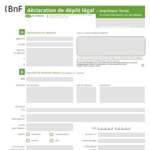 Aperçu du document Dépôt légal imprimeur : obligation et procédure en France — Démarches administratives (CERFA n°14784*01)