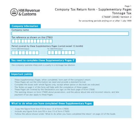 Document preview: Navigating the CT600F for Tonnage Tax in the UK — Taxes