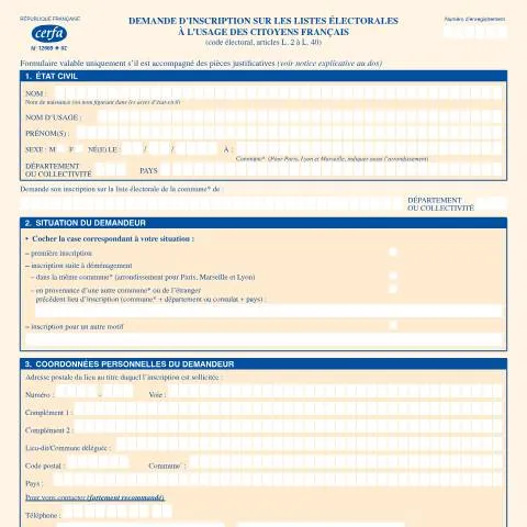 Aperçu du document Comment s'inscrire sur les listes électorales en France — Démarches administratives (CERFA n°12669*02)