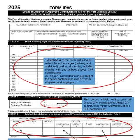 Document preview: Understanding the IR8S Illustration for Employers in Singapore — Taxes (CERFA n°ILLUSTRATION-ON-COMPLETING-FORM-IR8S-FOR-YA-2025)