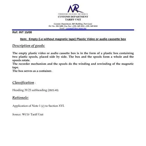 Document preview: Understanding Video Cassette Box Classification for Trade — Government & admin (VideoCassetteBox)