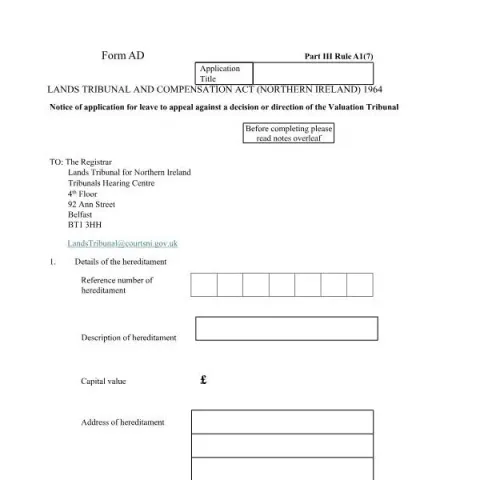 Document preview: How to Submit Your Application to Appeal Valuation Tribunal Decisions — Legal & justice (Form AD)