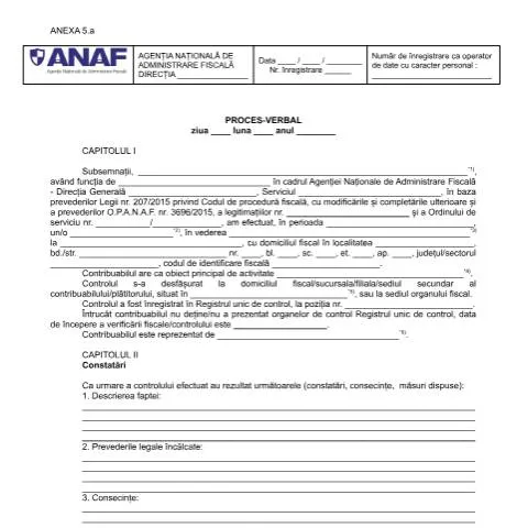 Document preview: Rolul Procesului-verbal în administrarea fiscală — Formalități administrative (CERFA n°A5_OPANAF_2117_2018)