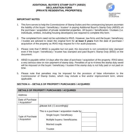 Document preview: Understanding the IRAS ABSD Declaration Form for Private Residential — Taxes (CERFA n°ABSD-DECLARATION-FORM)