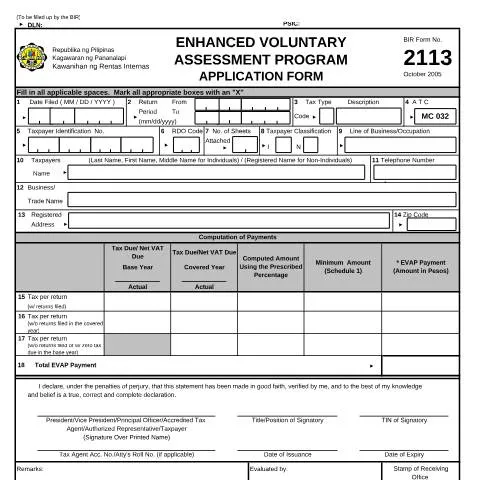 Document preview: Navigating BIR Form No. 2113 for Tax Compliance — Government & admin (CERFA n°2113)